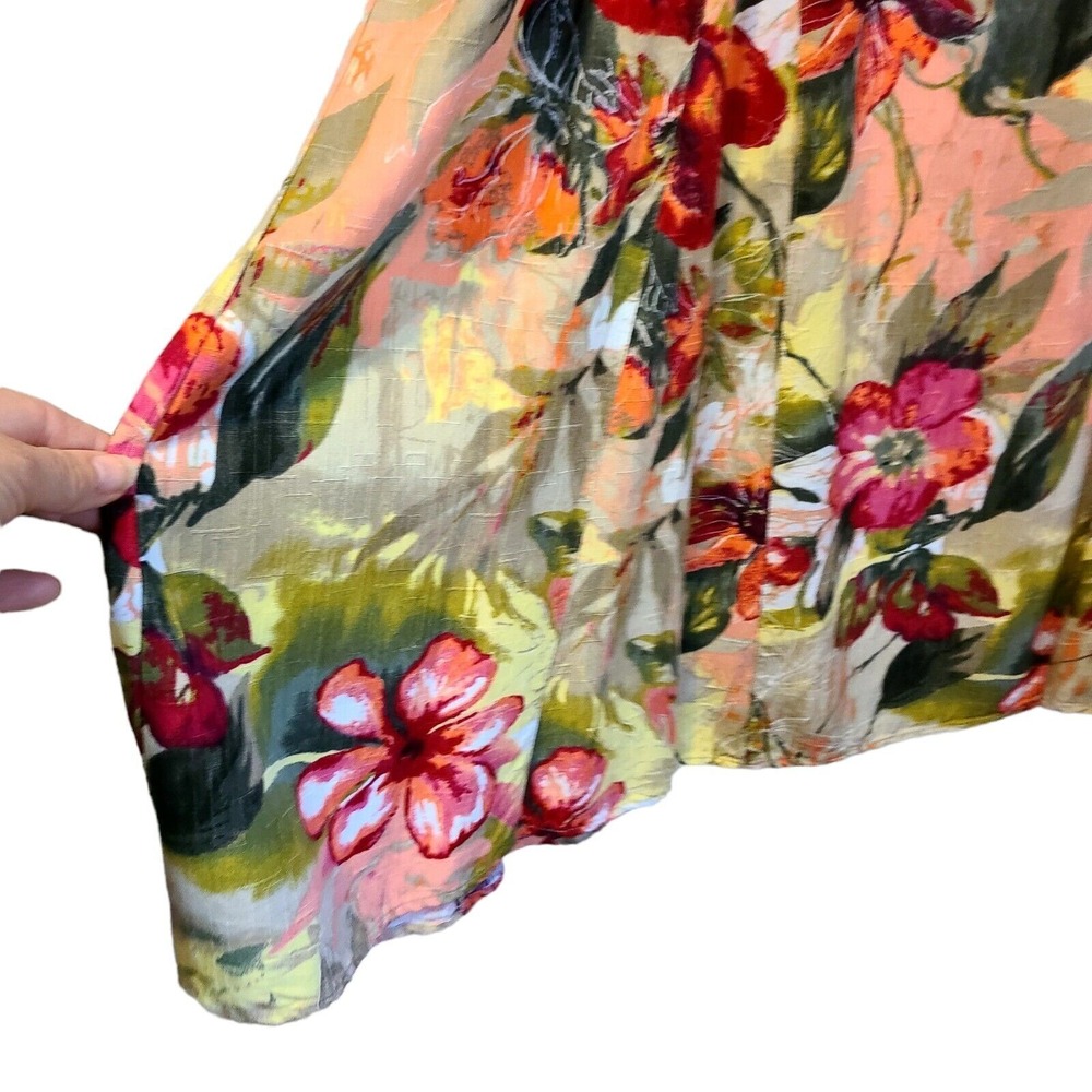 Koret Floral Midi Skirt Size 14 Vintage Red Orange Green Rayon A-Line Pleated - Picture 5 of 12